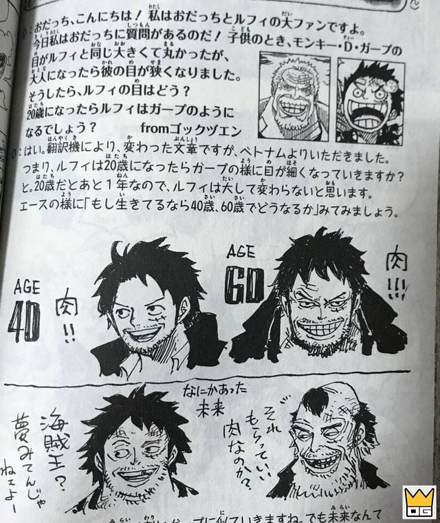 Tác giả One Piece hé lộ tạo hình của Luffy và Ace phiên bản bô lão 1 Luffy phiên bản người già với kết cục tốt và xấu.