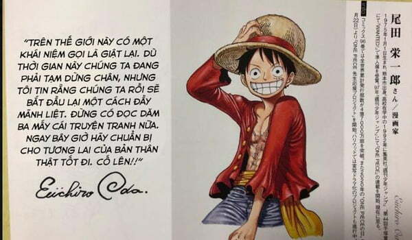 Tác giả Oda của One Piece khuyên fan ngừng đọc truyện lại mà hãy chuẩn bị cho tương lai của mình đi 1 Tác giả Oda của One Piece khuyên fan ngừng đọc truyện lại mà hãy chuẩn bị cho tương lai của mình đi
